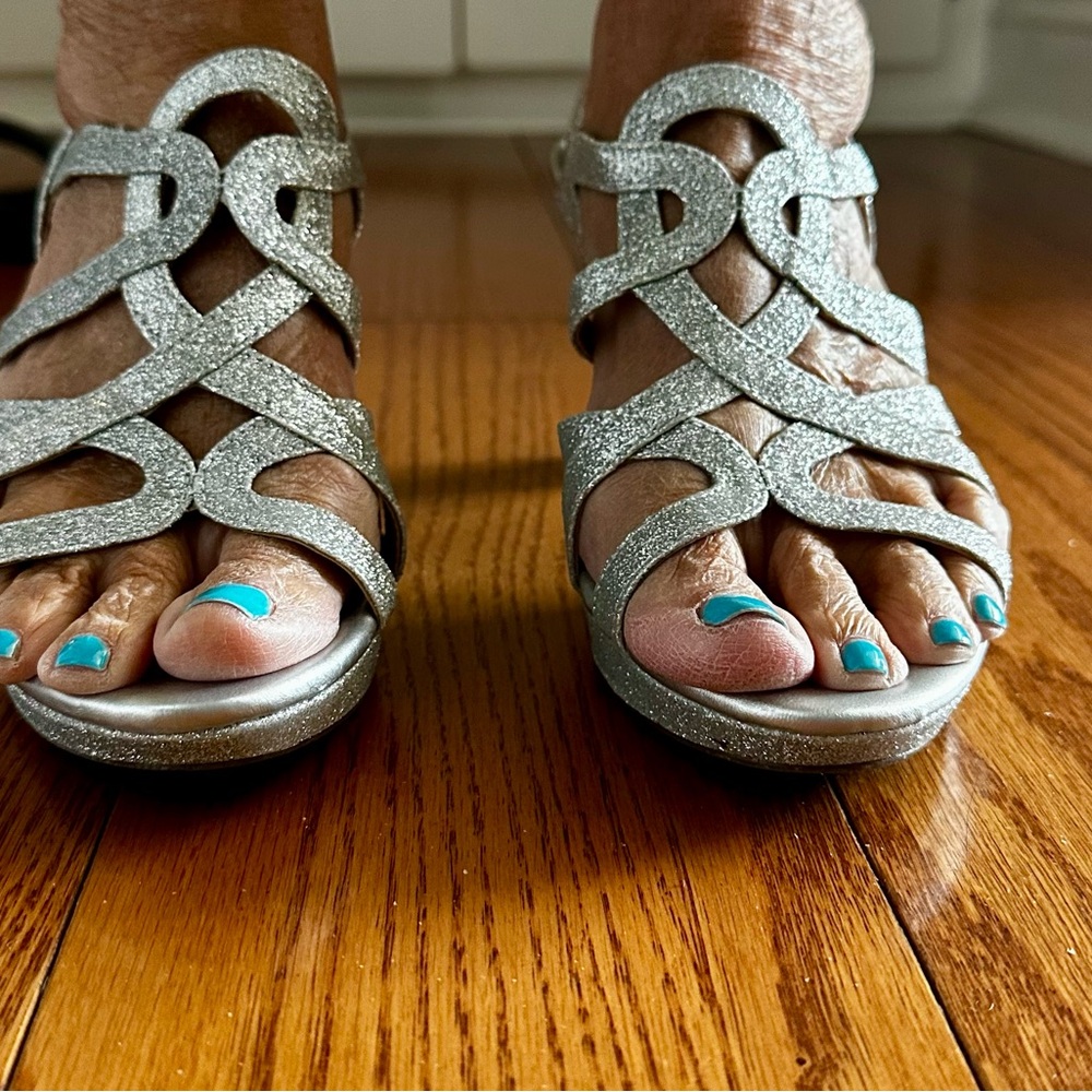 Silver Strappy Sandals with Shimmery Finish